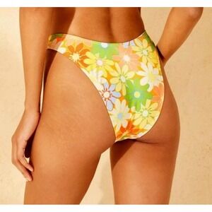 Wild Fable Mid-Rise Ultra High‎ Leg Cheeky Bikini Bottom Floral Colorful, S 4-6